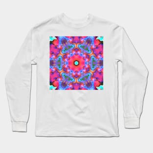 Psychedelic Hippie Flower Blue and Pink Long Sleeve T-Shirt